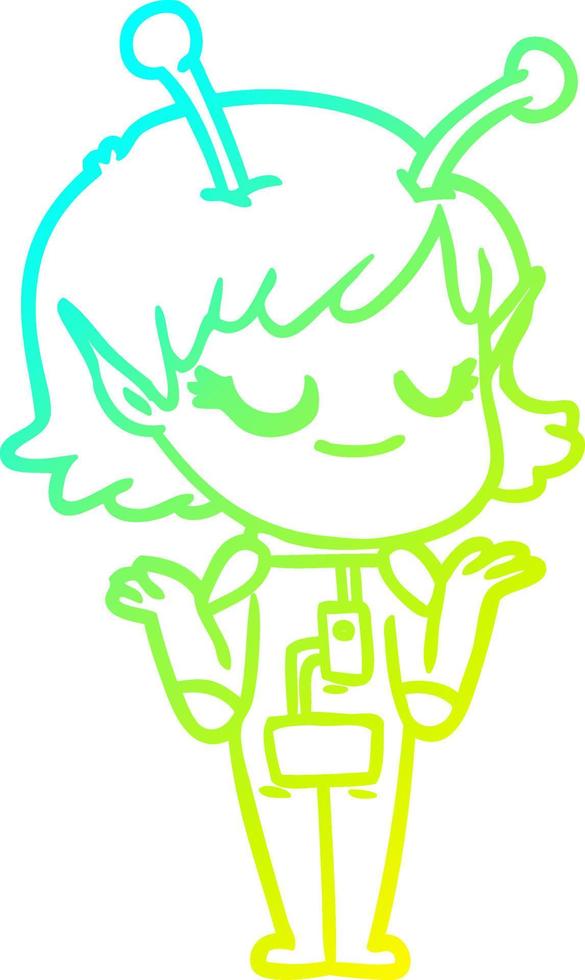 cold gradient line drawing smiling alien girl cartoon vector