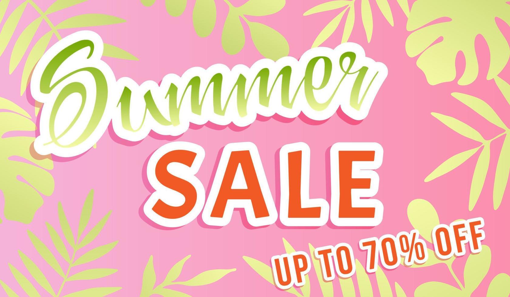 Summer Sale Banner. Palm tree leaves on pink background. vector
