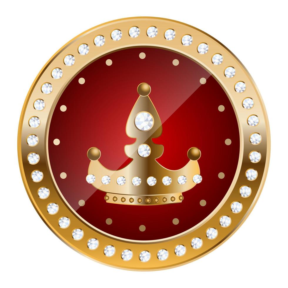 Golden chip with crown and diamonds vector