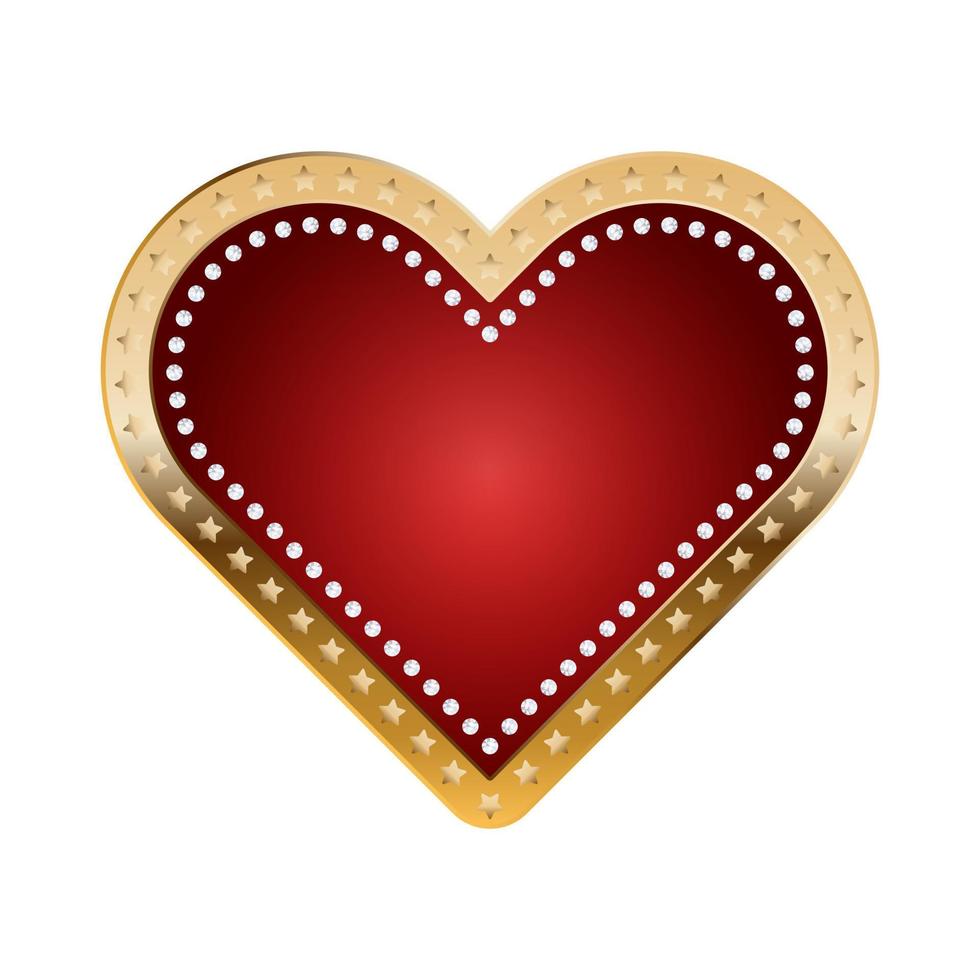 icono de traje de tarjeta de corazones para casino con borde dorado, estrellas y marco de diamantes vector