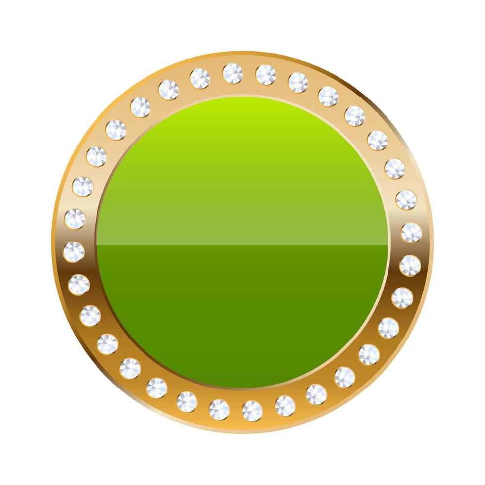 Green round border with golden frame and diamonds vector