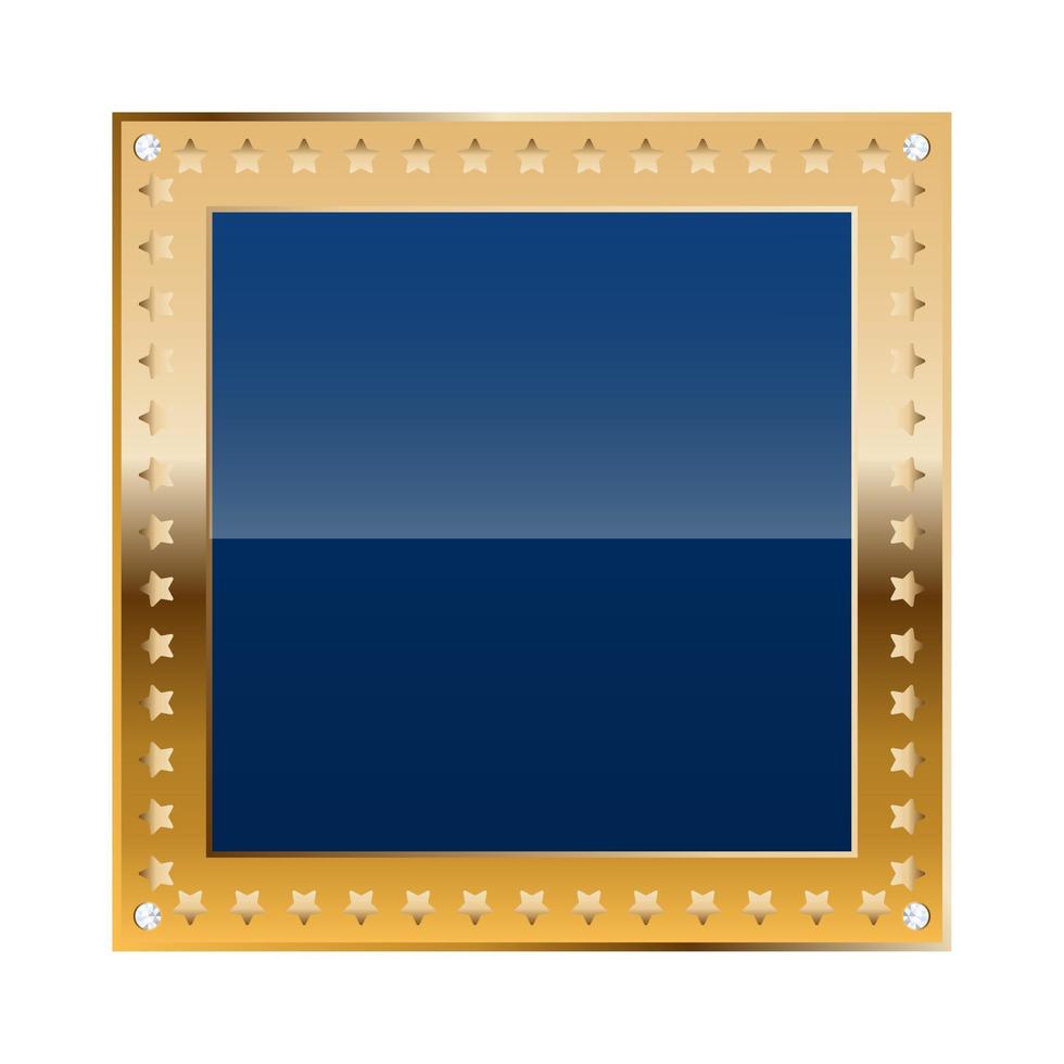 borde cuadrado azul con marco dorado y diamantes vector