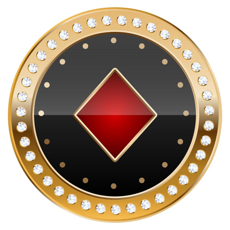 Golden casino chip with card suit Diamonds vector