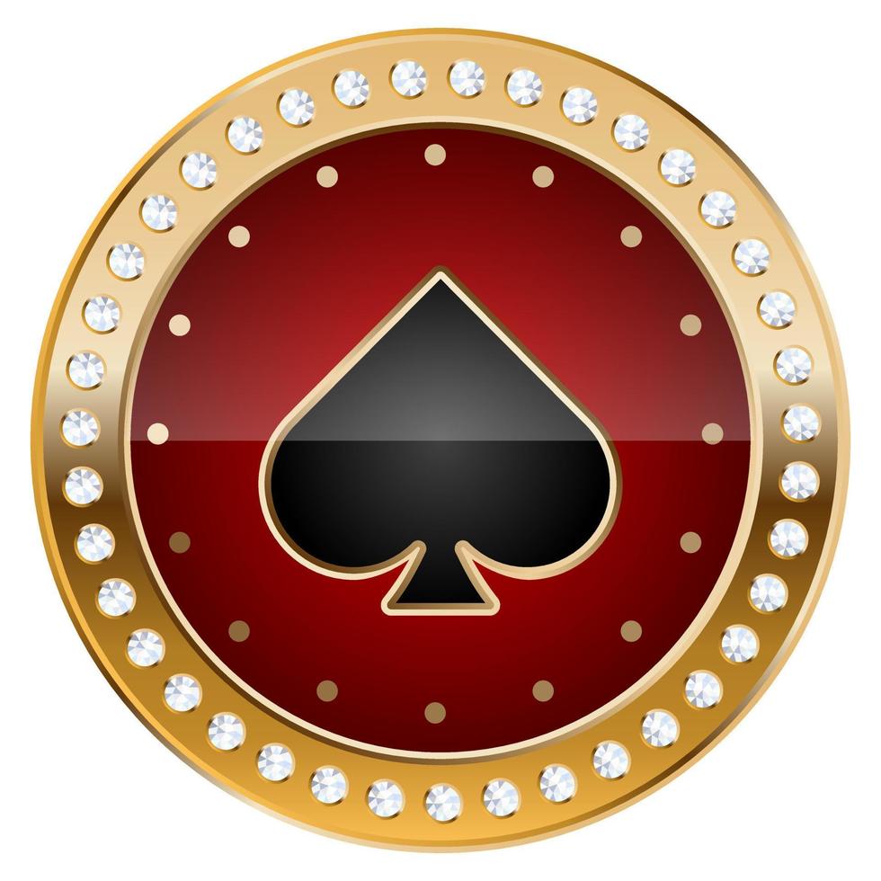 Golden casino chip with card suit Spades vector