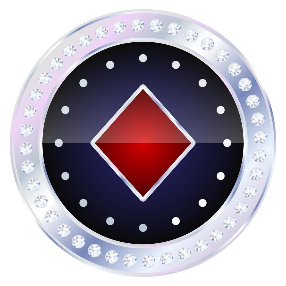 Silver casino chip with card suit Diamonds vector