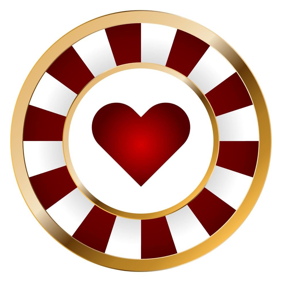 ficha de casino con corazones de juego de cartas. vector