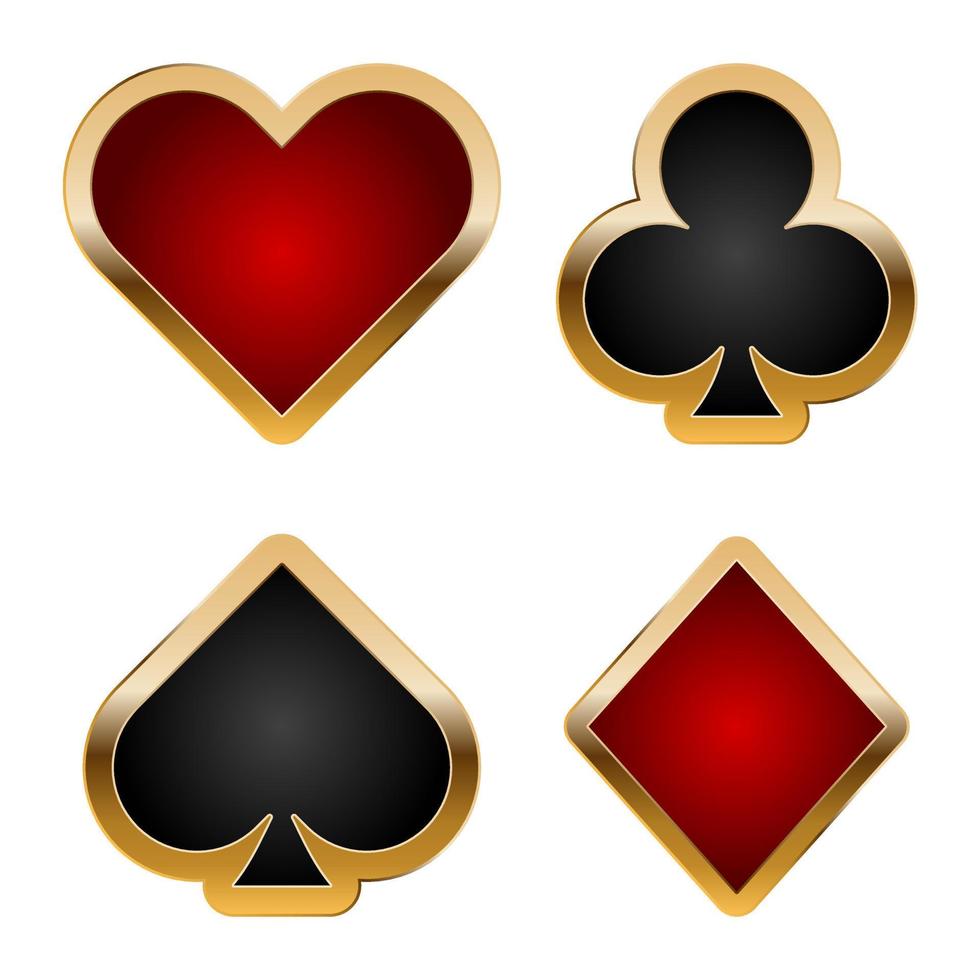 Card suits icon set with gold border vector