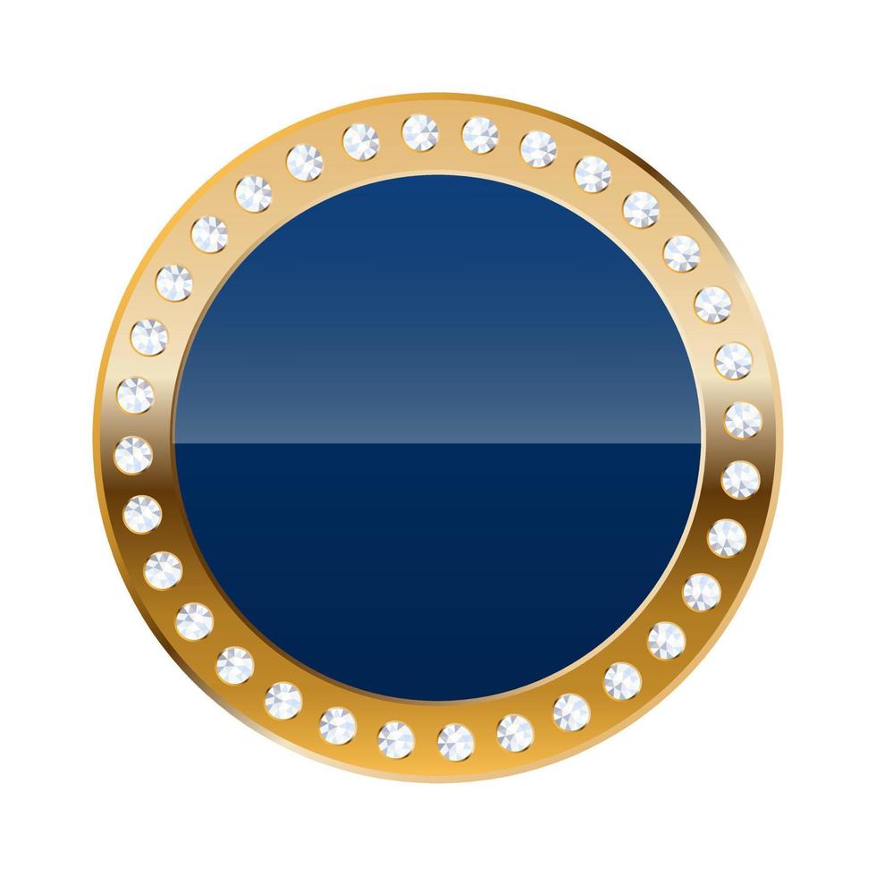 Blue round border with golden frame and diamonds vector