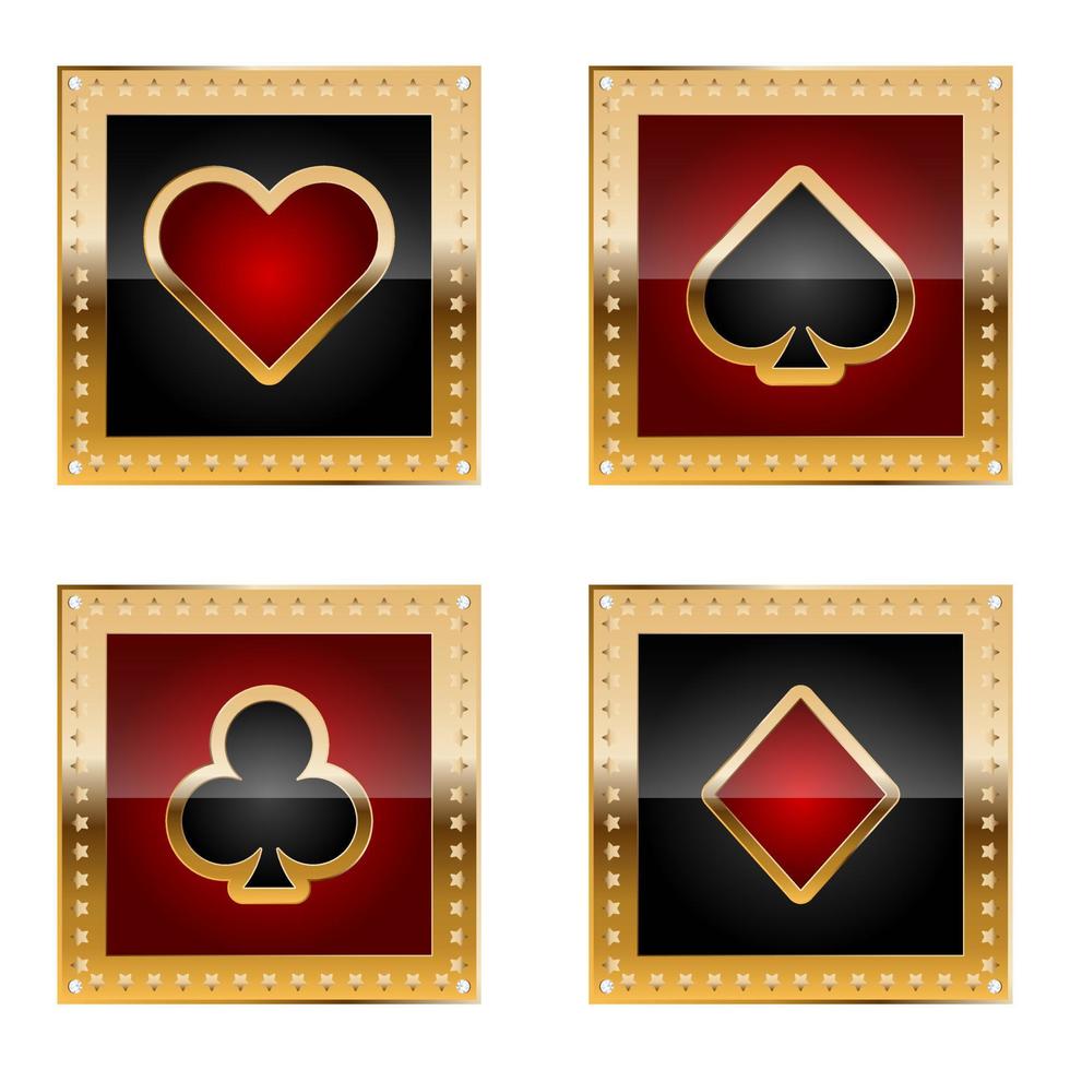 juego de iconos de juegos de cartas para casino con borde dorado y estrellas vector