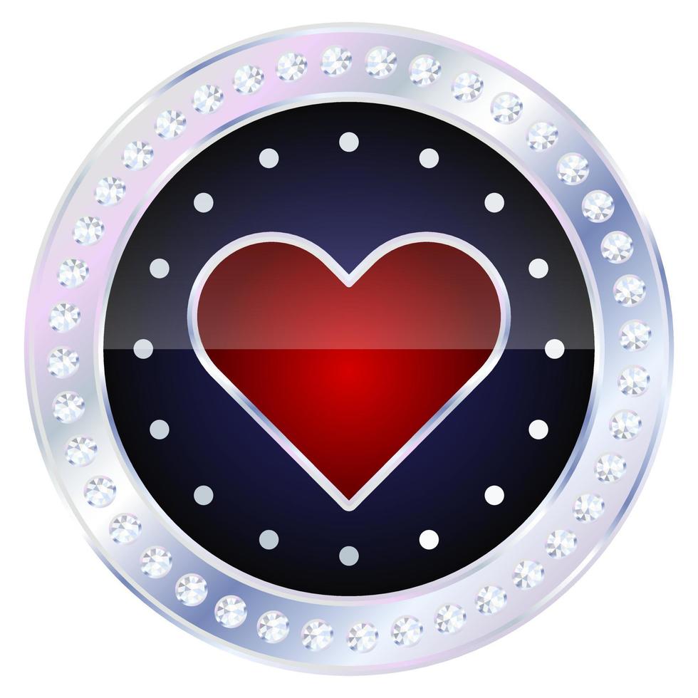 Silver casino chip with card suit Hearts. vector