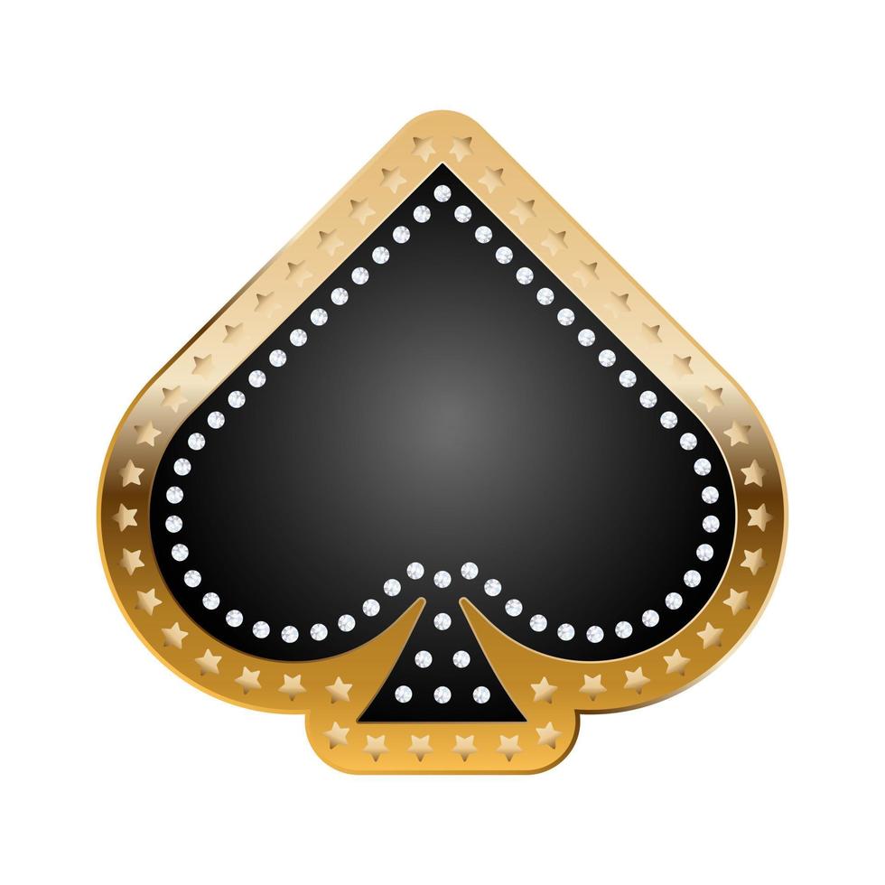 icono de palo de espadas para casino con borde dorado, estrellas y marco de diamantes vector