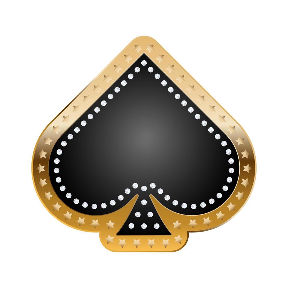 Spades card suit icon for casino with gold border, stars and diamonds frame vector