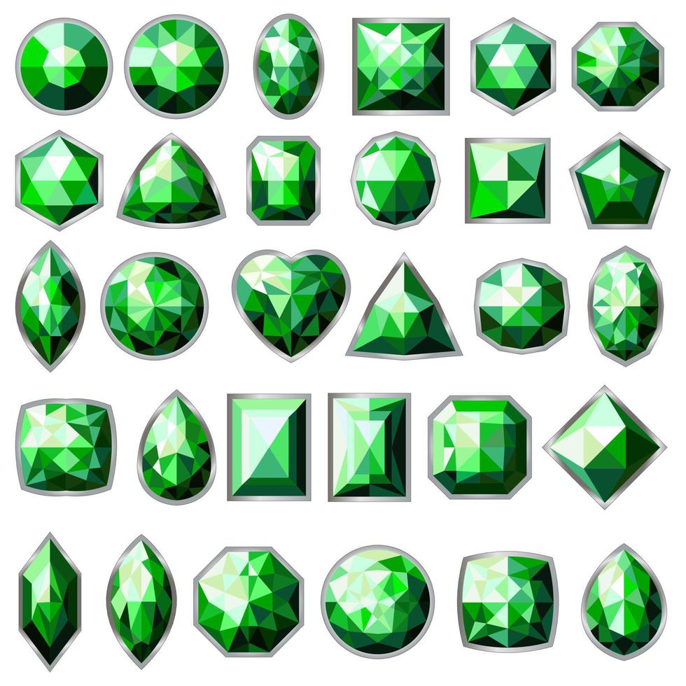 Big set of different types of green gemstones vector