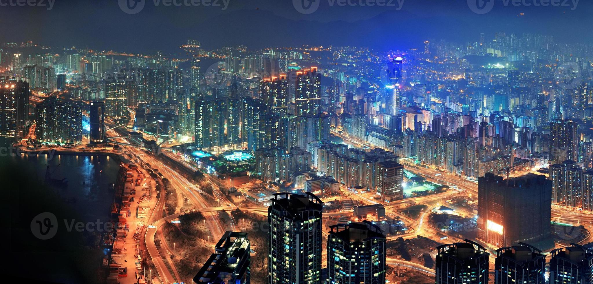 noche aérea de hong kong foto