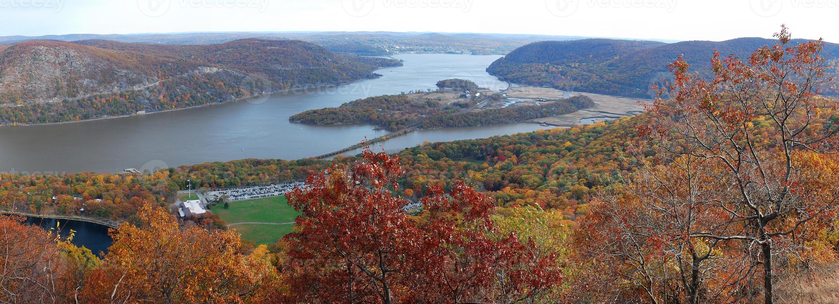 Autumn Bear Mountain aerial view panorama with Hudson River photo