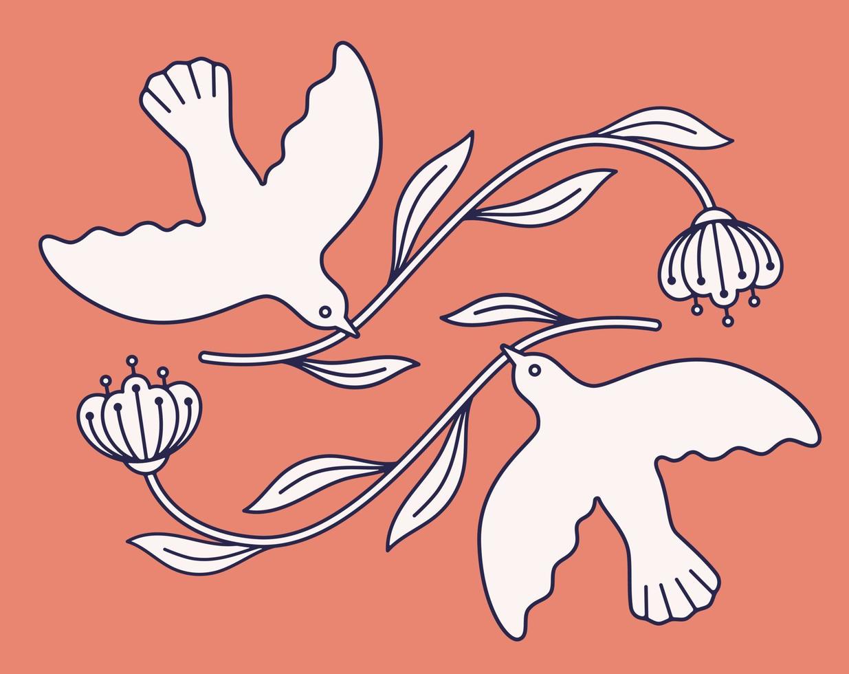 Peaceful Doves and Flower vector