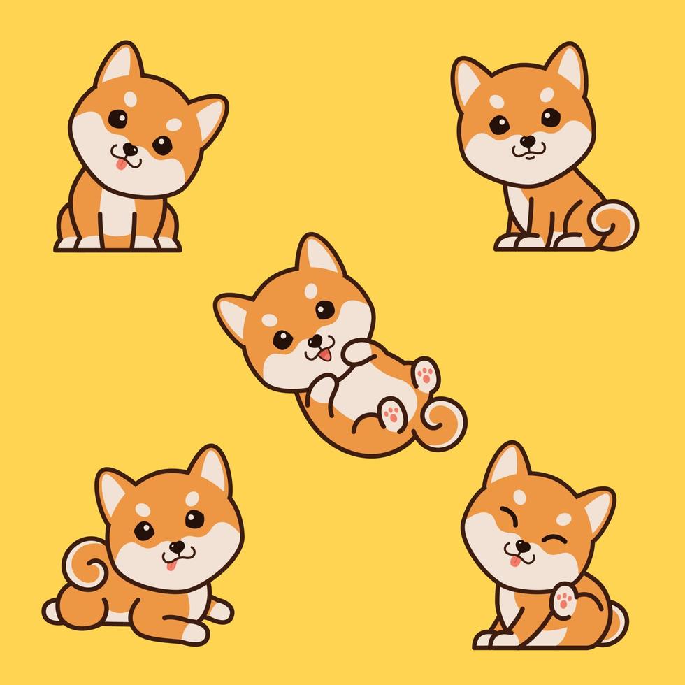 Shiba Inu Puppy Dog Vector Set