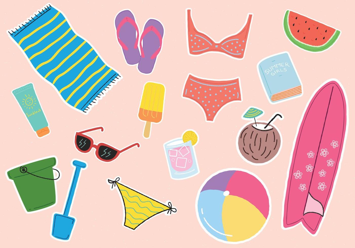 Summer Girl Beach Vacation Vector Set