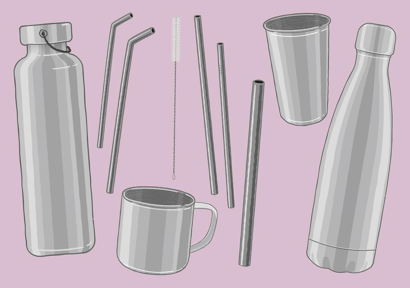 Zero Waste Stainless Steel Vector Set