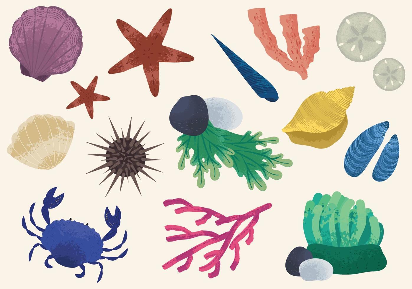 Tide Pool Creatures Vector Set