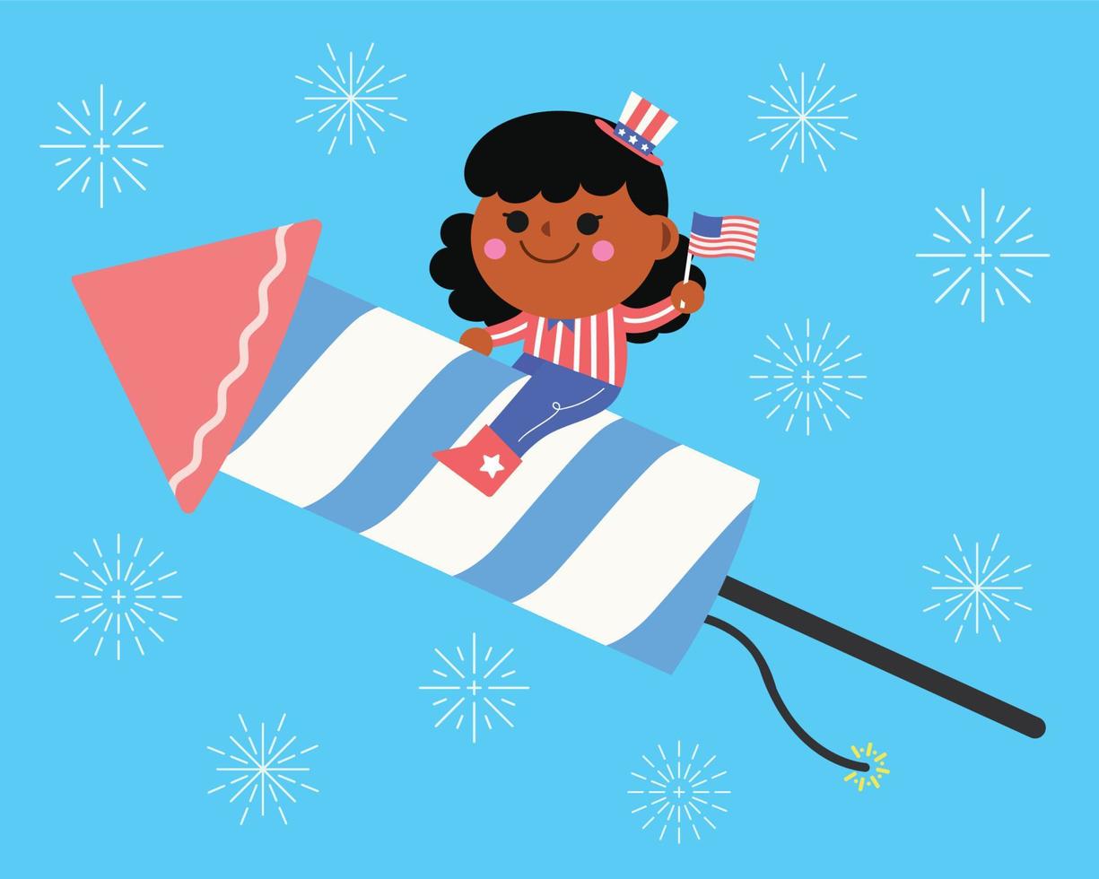 Girl Fireworks USA Independence Day Celebration 4th of July vector