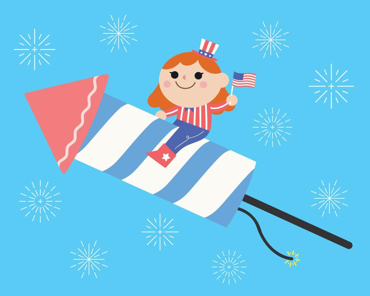 Girl Fireworks USA Independence Day Celebration 4th of July vector
