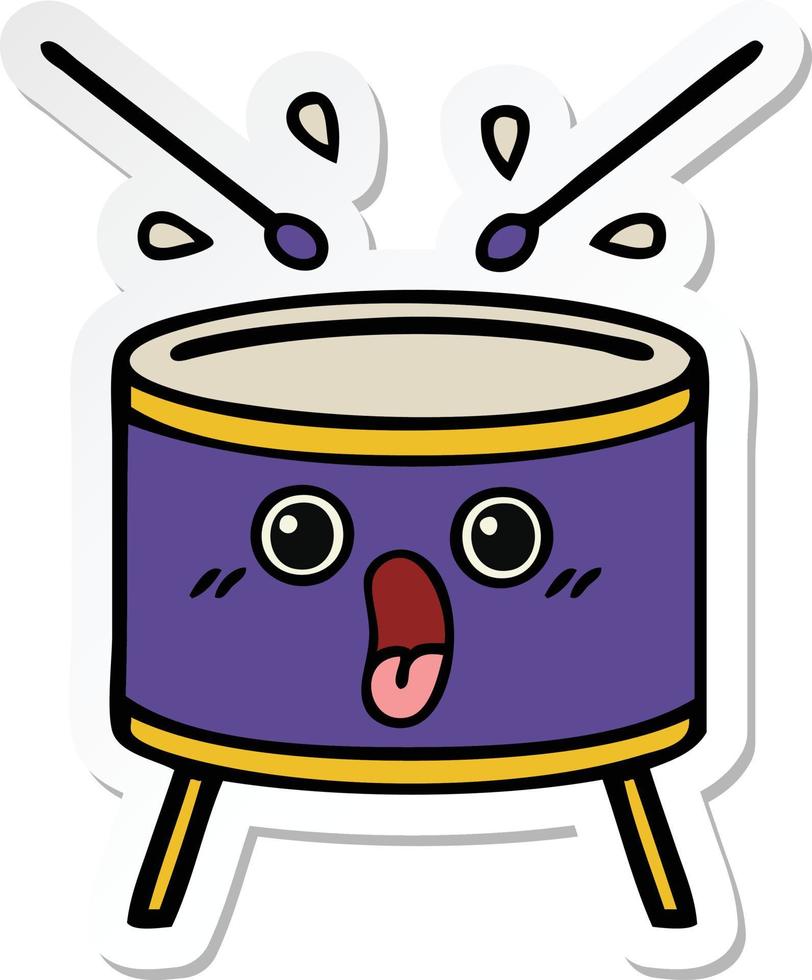 sticker of a cute cartoon drum vector