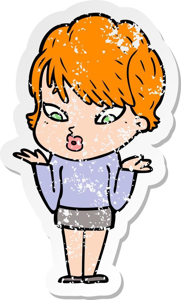distressed sticker of a cartoon woman vector