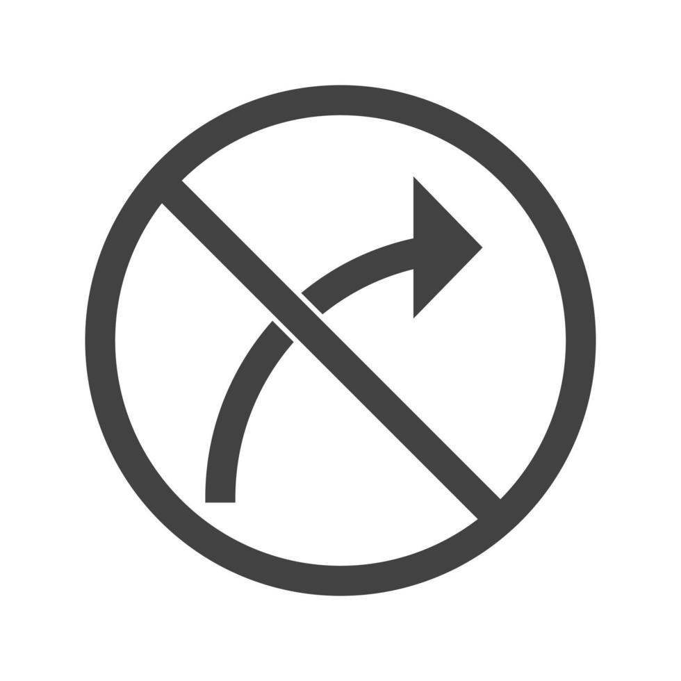 No right turn Glyph Black Icon vector