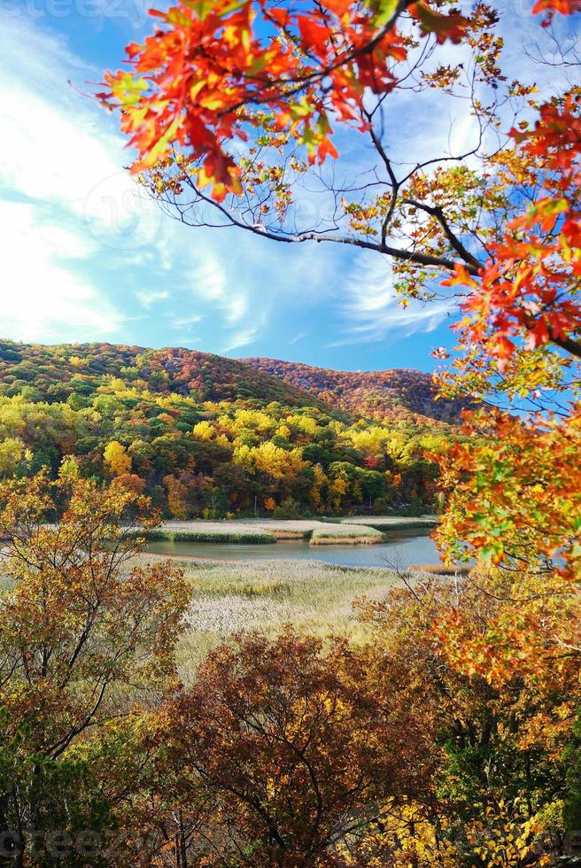 Autumn Mountain with lake photo