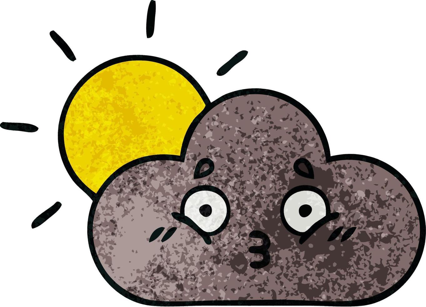 nube de tormenta de dibujos animados de textura grunge retro y sol vector