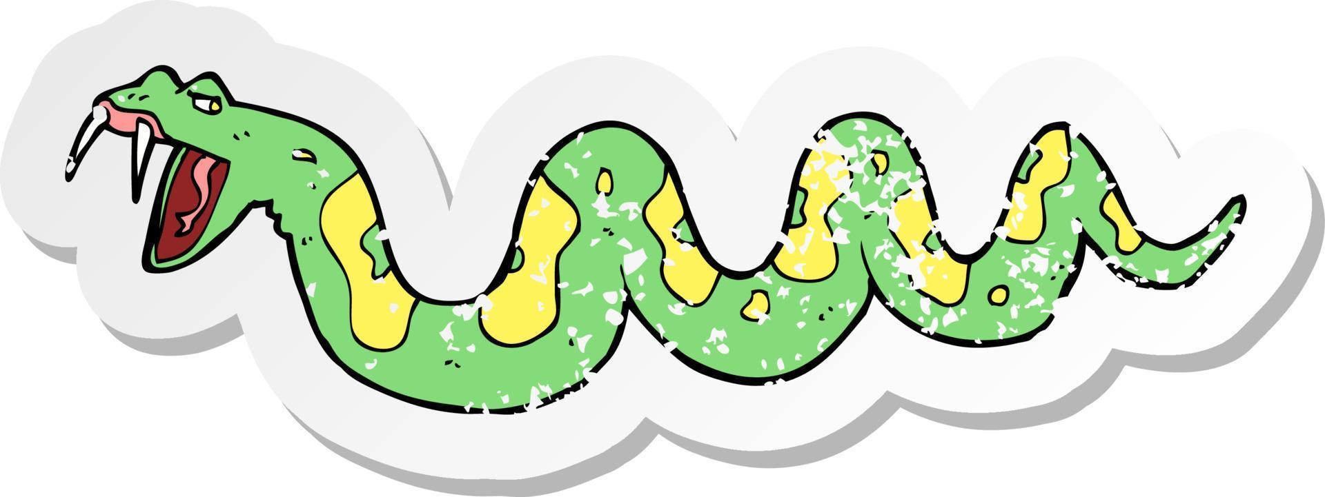 retro distressed sticker of a cartoon poisonous snake vector