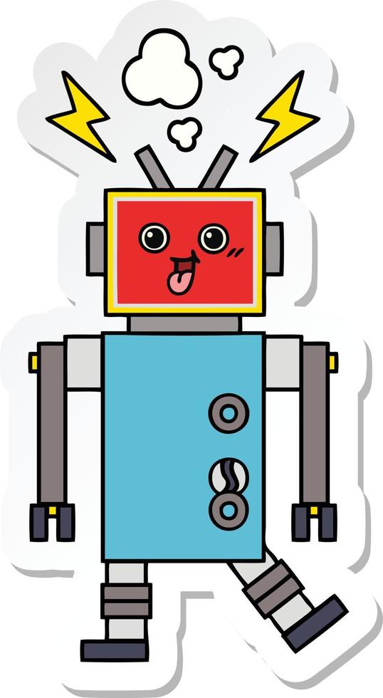 sticker of a cute cartoon crazed robot vector