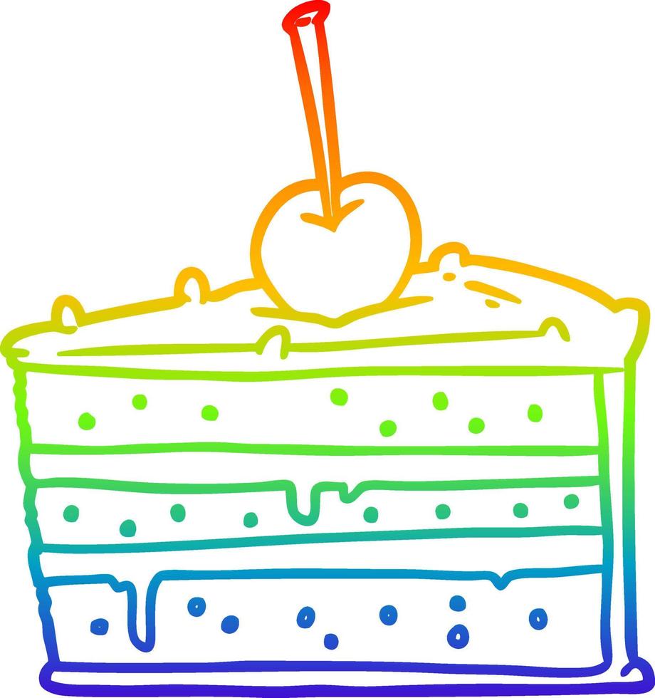 rainbow gradient line drawing tasty chocolate cake vector