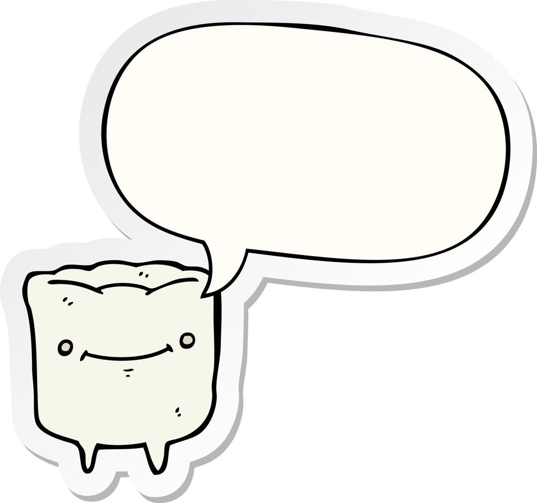 cartoon happy tooth and speech bubble sticker vector