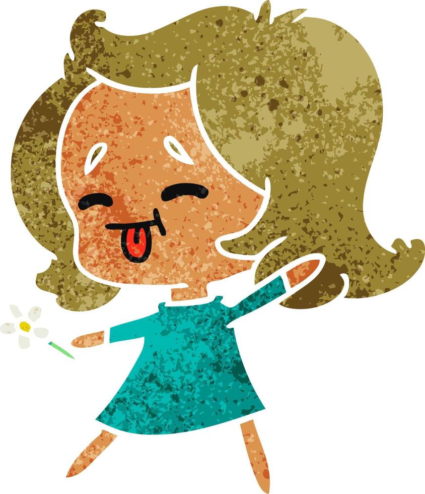 caricatura retro de una linda chica kawaii vector