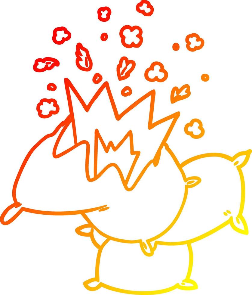 warm gradient line drawing cartoon pillow fight vector