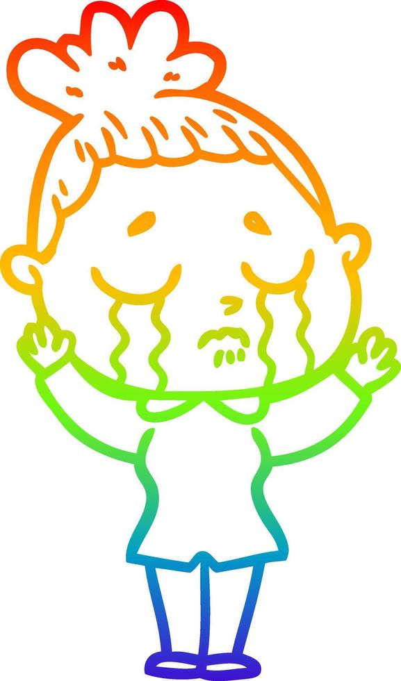 rainbow gradient line drawing cartoon crying woman vector