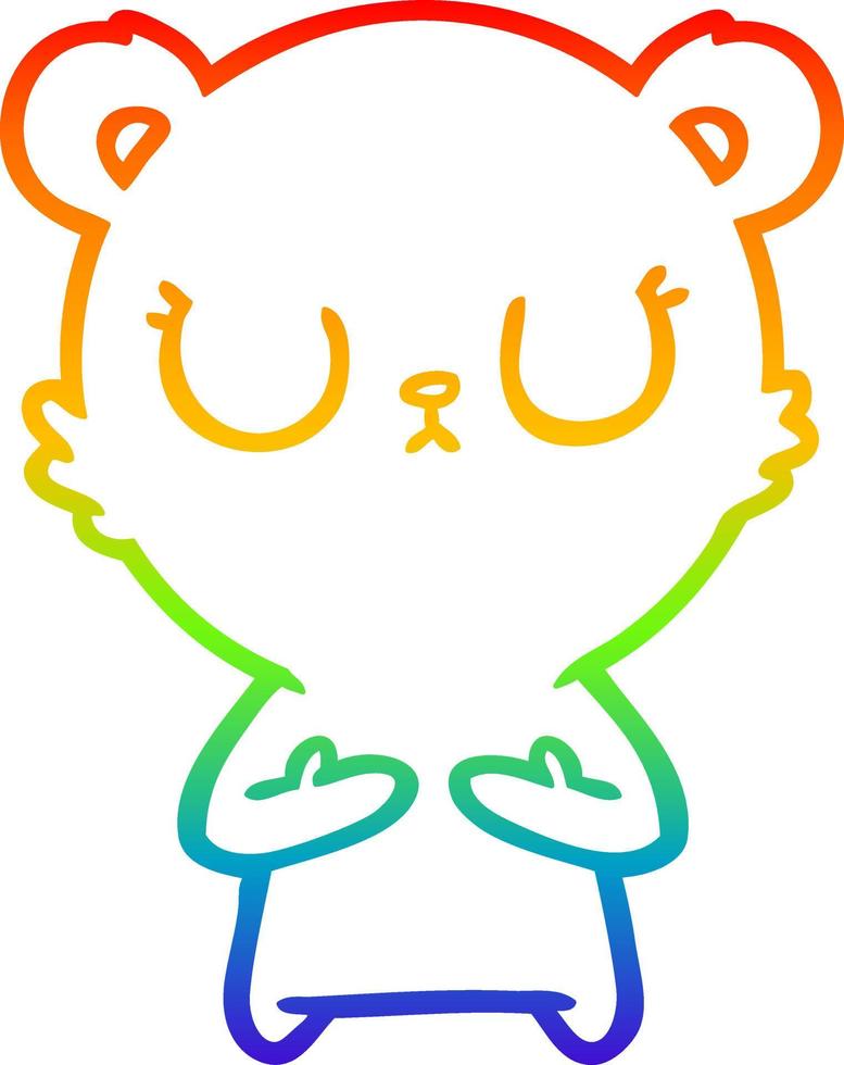 rainbow gradient line drawing peaceful cartoon bear cub vector