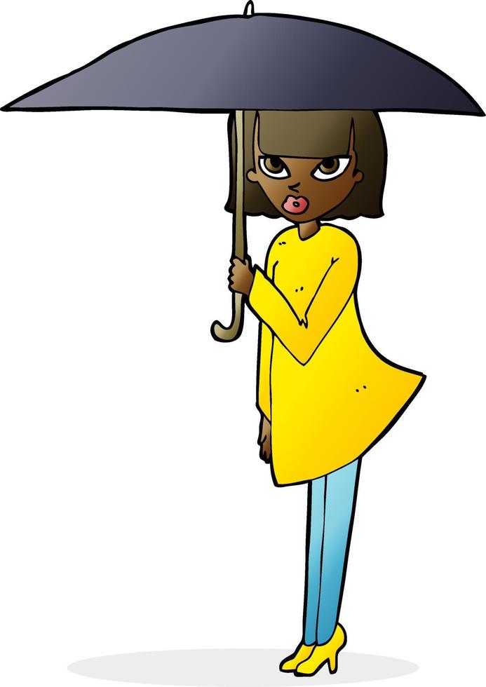 cartoon woman with umbrella vector