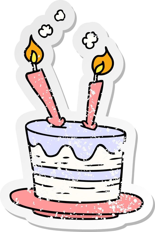 distressed sticker cartoon doodle of a birthday cake vector