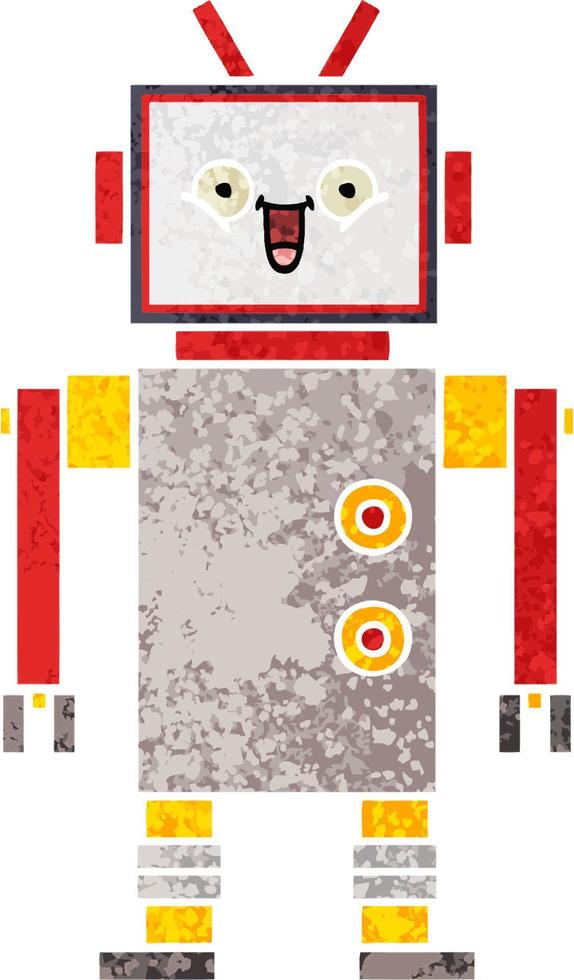 retro illustration style cartoon happy robot vector