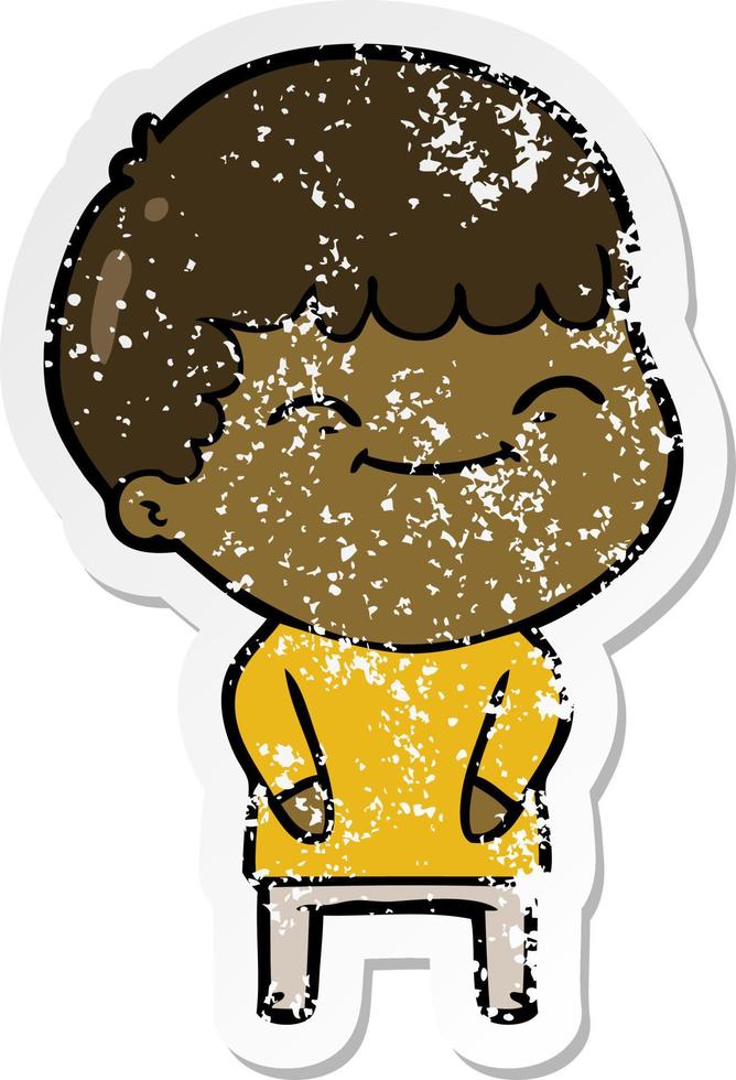 distressed sticker of a cartoon happy boy vector