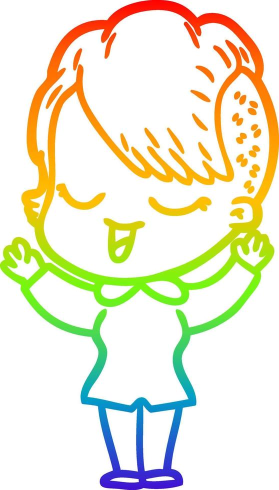 rainbow gradient line drawing happy cartoon girl vector