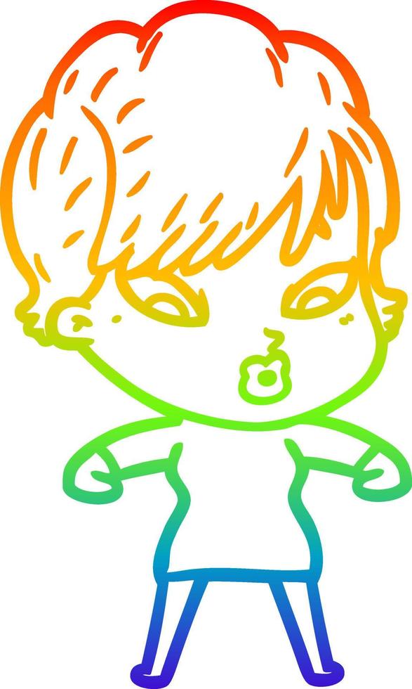 rainbow gradient line drawing cartoon woman vector