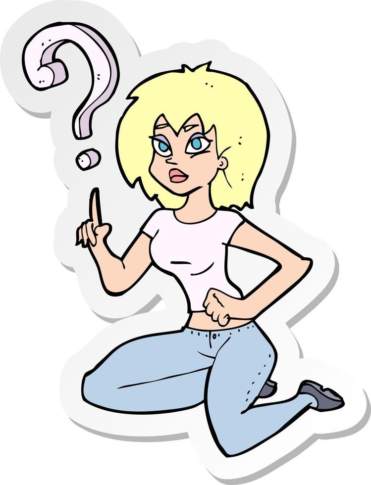 sticker of a cartoon woman asking question vector