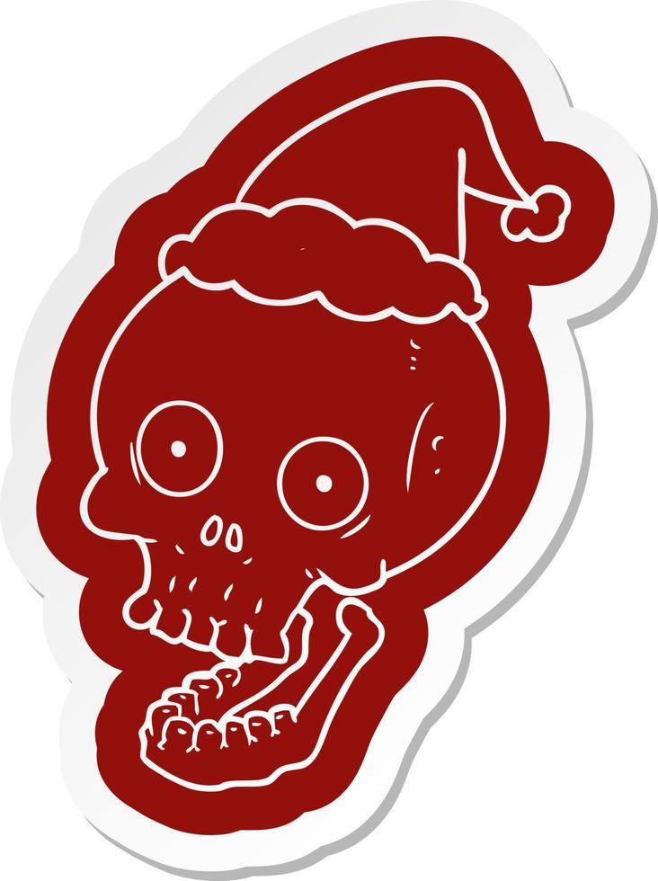 cartoon  sticker of a skull wearing santa hat vector