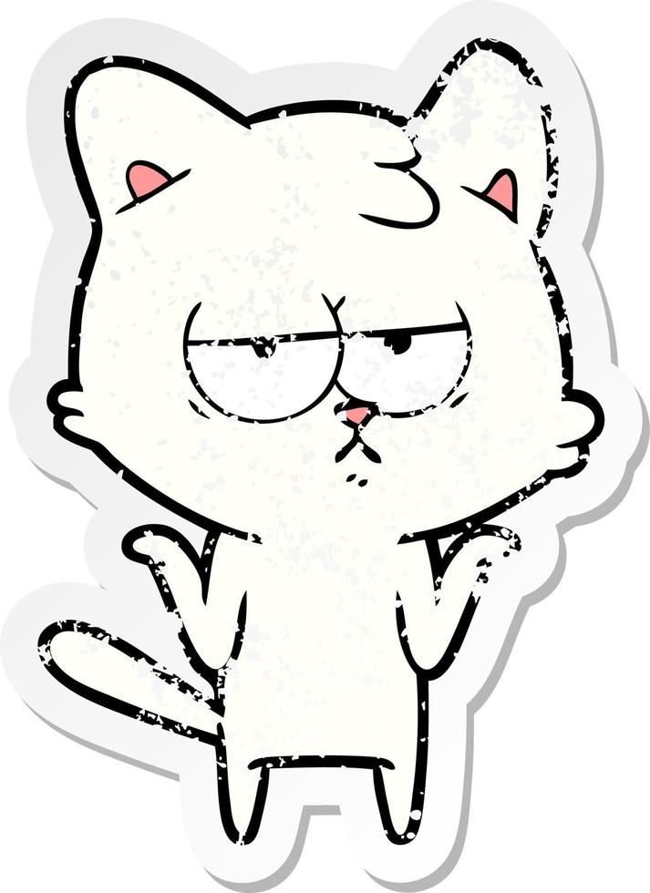 distressed sticker of a bored cartoon cat vector