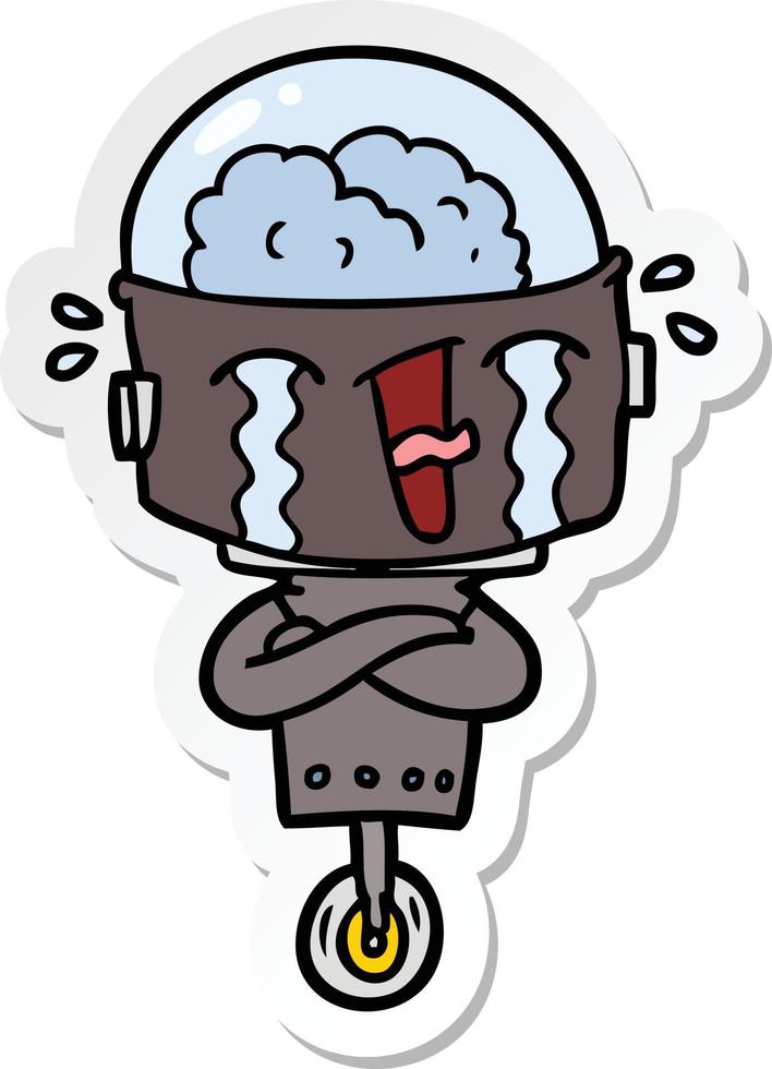 sticker of a cartoon crying robot vector