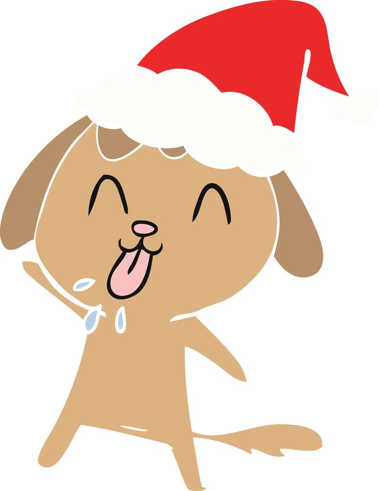 cute flat color illustration of a dog wearing santa hat vector